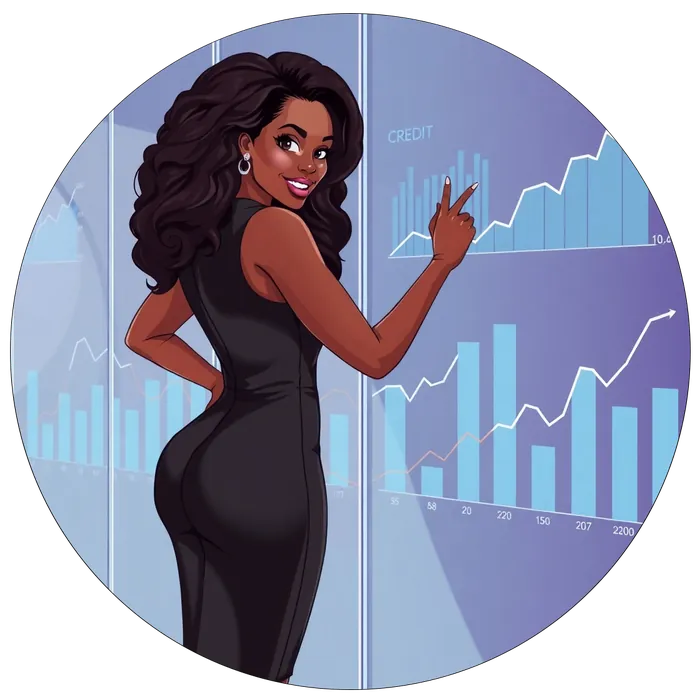Illustrated founder pointing at a wall of business charts