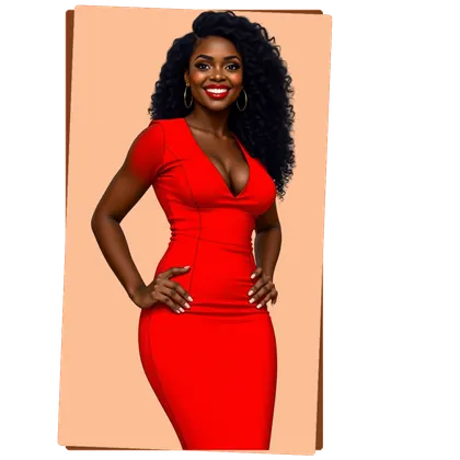 Illustrated founder in a red dress standing with confidence